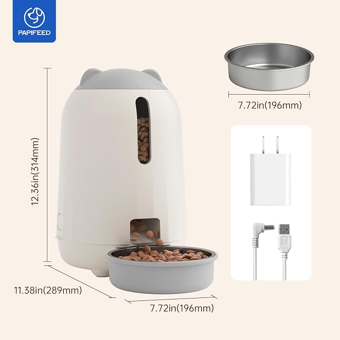 PAPIFEED Automatic Cat Feeder, Smart WiFi App Control Pet Feeder 2.4GHz, 3L Auto Food Dispenser for Cats & Small Dogs, Timed Feeding, Portion Control, Dual Power Supply, Easy Clean, Grey
