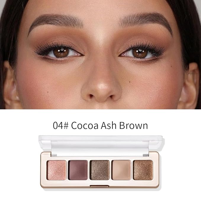 5-Color Eyeshadow Palette, Matte & Shimmer Neutral Browns, Low Saturation High Pigment, Blendable Buildable Waterproof, Smooth Skin-Friendly, 4#