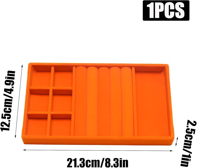 Velvet Jewelry Trays for Drawers, Orange 3-in-1 | Stackable Jewelry Drawer Organizer, Ring Earring Necklace Holder Organizer Storage Display Tray with Removable Dividers
