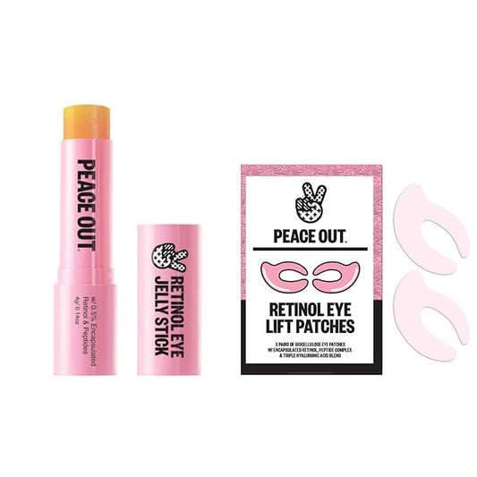 PEACE OUT Age Defying Set, Retinol Eye Jelly Stick + Retinol Eye Lift Patches Bundle for Under Eye Treatment for Fine Lines & Wrinkles, with Encapsulated Retinol, Peptides & Squalane