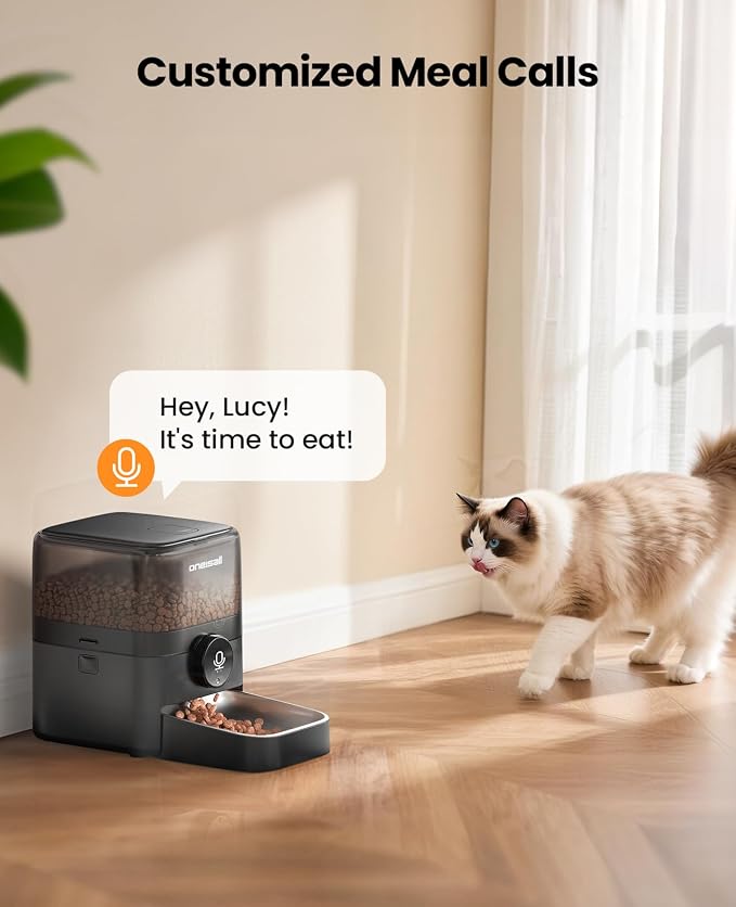 oneisall Cordless Cat Feeder with WiFi | Rechargeable 100-Day Battery Operated, 12 Cups/3L, Dry Food Dispenser, Large Kibble, Smart App Control, Black