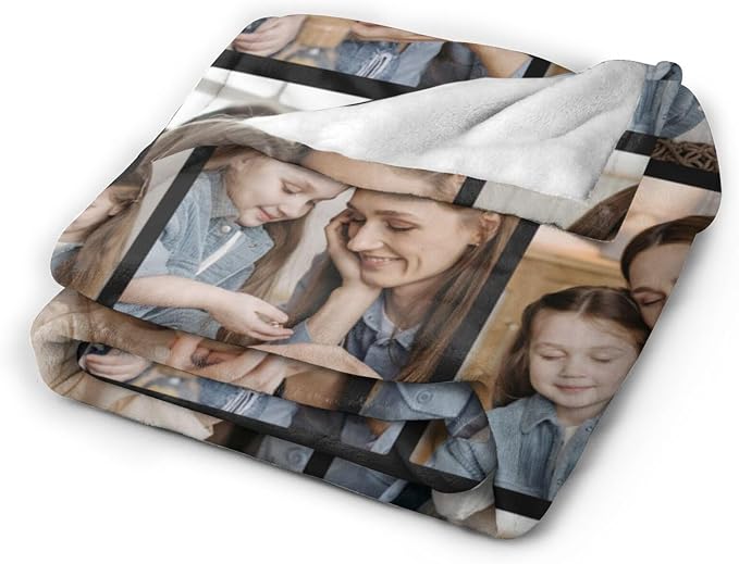 Custom Blanket with Picture Text, Personalized 9 Photo Blanket, HD Printing Customized Flannel Throw Blanket Gifts for Mom Dad Couple Girlfriend Boyfriend Wife Husband Christmas