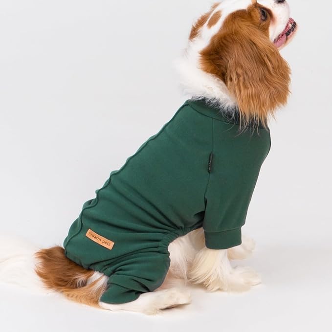 Fitwarm 2 Pack Lightweight Fleece Dog Pajamas, Warm Winter Clothes for Small Dogs Boy Girl, Cozy Pet Onesie with Feet, Yellow Green, Dark Green, Medium