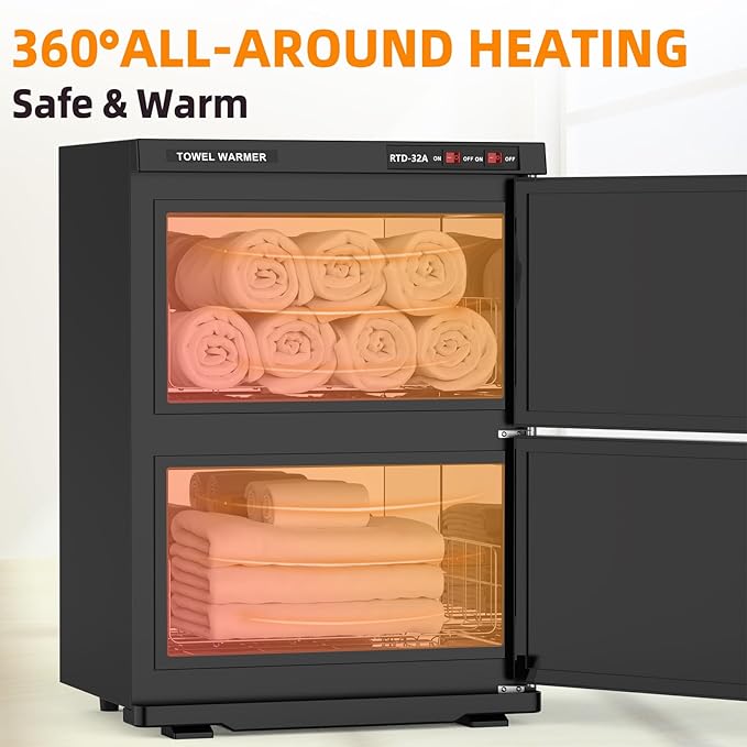 ADVWIN 32L Hot Towel Warmer Cabinet, Towel Warmer for Spa Salon, Professional Large Capacity Towel Double Cabinet for Bathroom, Esthetician