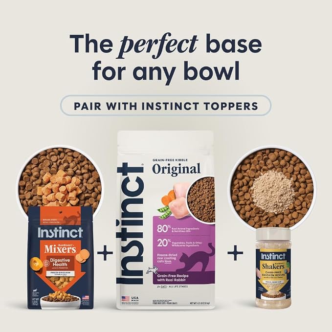 Instinct Original Dry Cat Food, Raw Coated Kibble, Real Rabbit, 4.5 lb. Bag | Raw-coated kibble with farm-raised rabbit for strong muscles, digestive health, and healthy skin & coat, grain-free