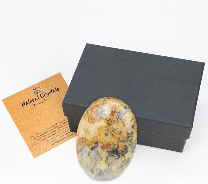 MAIBAOTA 2.4" Large Crazy Lace Agate Crystal Stone Polished Palm Stone Healing Crystals 0.7" Thick Natural Reiki Gemstone Worry Stone Energy Balancing Anxiety Stress Relief Meditation 1 Pc