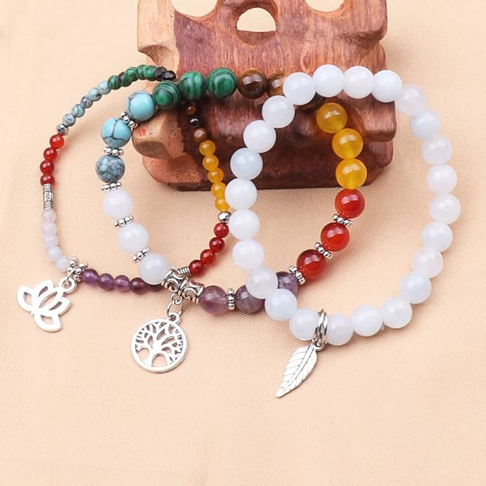 UEUC Tree of Life Yoga Healing Stone Bracelets,Multilayer Lotus Chakra Stone Reiki Bracelet Sets,Anxiety Crystal Natural Stone,for Women Stress Relief