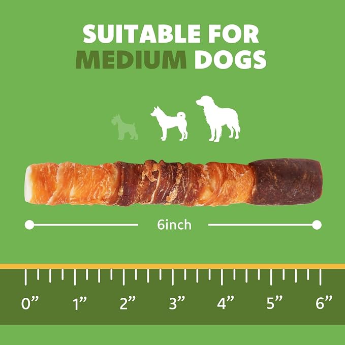 MON2SUN Dog Treats, 6 Inch Triple Flavor Wrapped Rawhide Rolls, 35.27 oz | 20 Count, Chicken Liver, Duck and Chicken Recipe, Teeth Cleaning Chews, Sized for Medium Dogs
