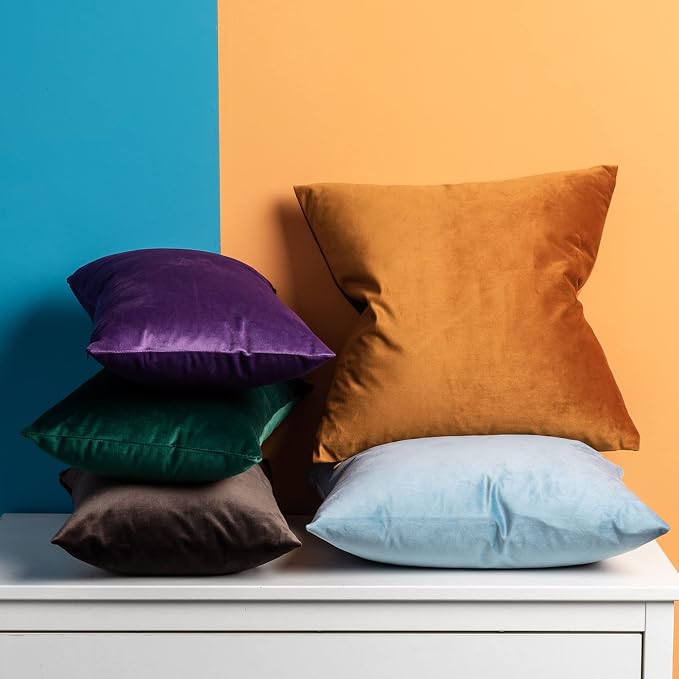 24x24 Velvet Throw Pillow Covers Set of 2 for Couch Sofa Bed,Coffee | JUSPURBET Decorative Pillow Covers with Invisible Zipper for Modern Living Room Bedroom Home Decor