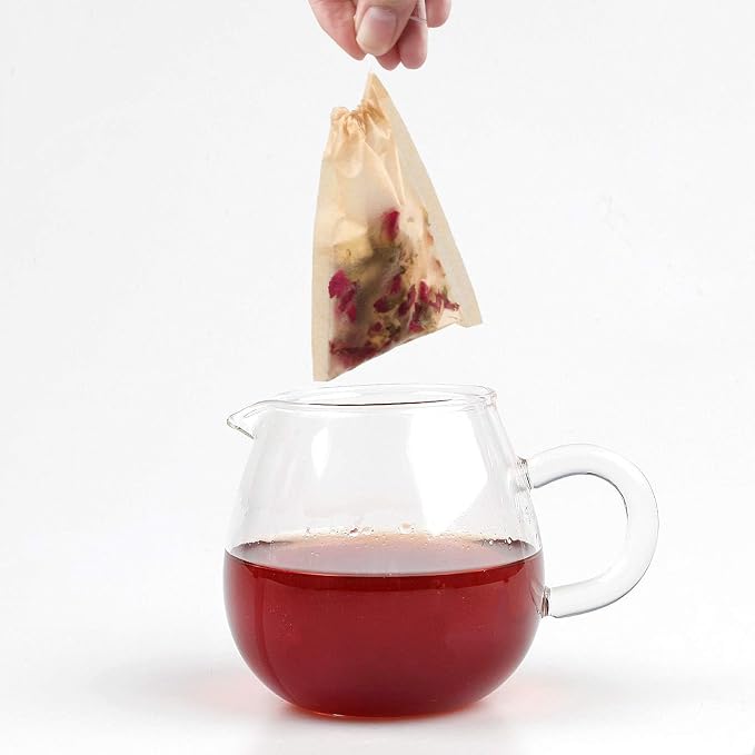 100Pcs Disposable Tea Bags for Loose Leaf Tea, 100% Natural Wood Pulp Paper Material, Empty Unbleached Filter Bags with Drawstring