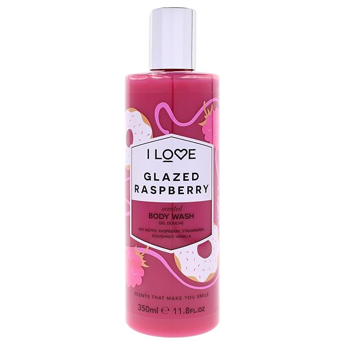 I Love Glazed Raspberry Scented Body Wash - Moisturizing Body Wash and Foaming Bubble Bath - Raspberry, Strawberry, and Vanilla Fragrance - 11.8 oz