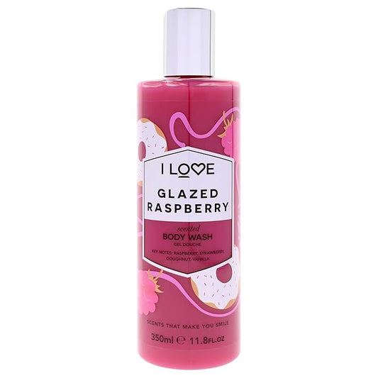 I Love Glazed Raspberry Scented Body Wash - Moisturizing Body Wash and Foaming Bubble Bath - Raspberry, Strawberry, and Vanilla Fragrance - 11.8 oz