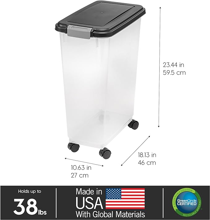 IRIS USA Dog Food Storage Container, Up to 38 lbs, Black, Made in USA