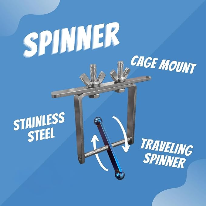 Bird Toys for Large Birds (Blue Spinner) Stainless Steel Bird Toy with Traveling Spinner | Macaw Toys | Durable Puzzle Enrichment Toy for Medium to Large Birds Cockatoos Parrot | Bird Cage Accessories