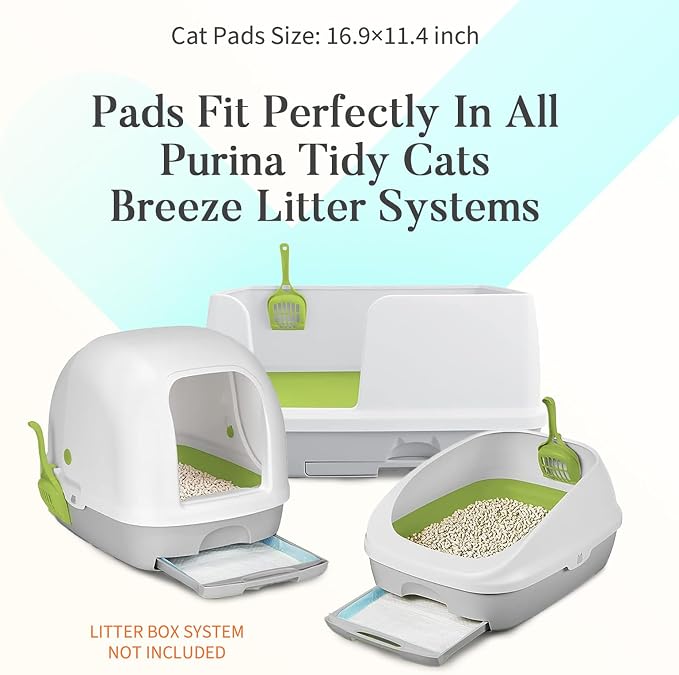 40 Count Cat Litter Pads for Tidy Cats Breeze System, Thickened Cat Pad Refills for Litter Box, Super Absorbent Pee Pad, Odor Control & Leak-Proof, 16.9x11.4 Inch Unscented