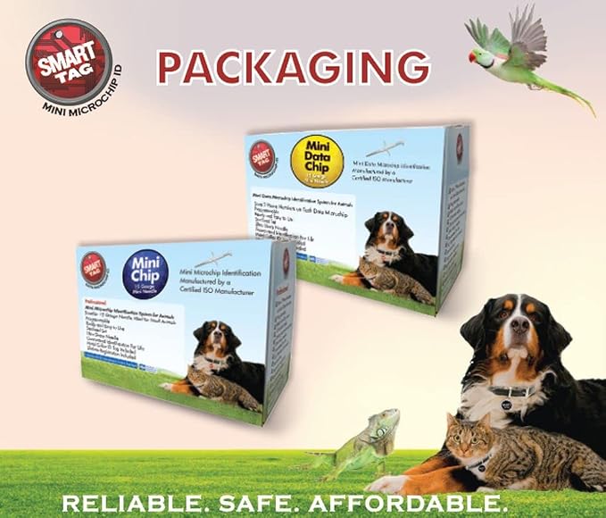 Mini ISO Data Microchip with Lifetime Pet Recovery Service/24-7 US Call Center/Free Registration, Implanter & Metal ID Tag for Dogs, Cats & All Animals, 15 Gauge/25 Pack