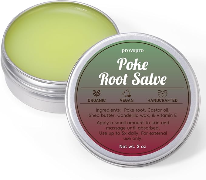 Castor Oil & Poke Root Herbal Salve, Vegan Lymphatic Support Massage Balm for Breast Care, Joint Massage, Neck, Underarms & Deep Tissue Comfort, Natural Moisturizing Body Ointment, 2oz