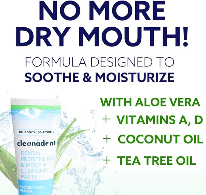 Dr. B Dental Solutions Cleanadent Denture and Gum Toothpaste, ADA Accepted All-Natural Denture Toothpaste for Adults - Removes Odors, Surface Stains and Adhesives - 4 oz
