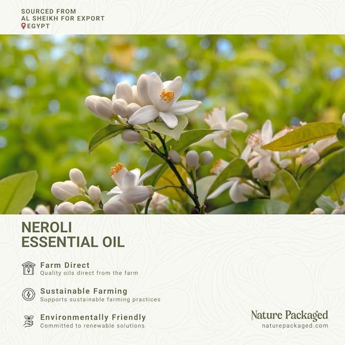 Neroli Essential Oil - Direct from Al Sheikh for Export Egypt - Steam Distilled - Aceite de Neroli for Aromatherapy, Massage, Diffuser, DIY Candle and Soap Making - 5ml