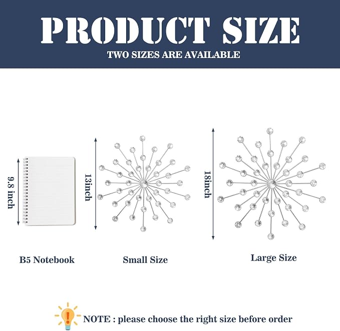 ZEXUIRU 3 Set Silver Starburst Wall Art for Home Decor Metal Bling Crystal Rhinestones Sunburst Wall Decor Sparkling Rhinestone Art Accent Silver - 13in