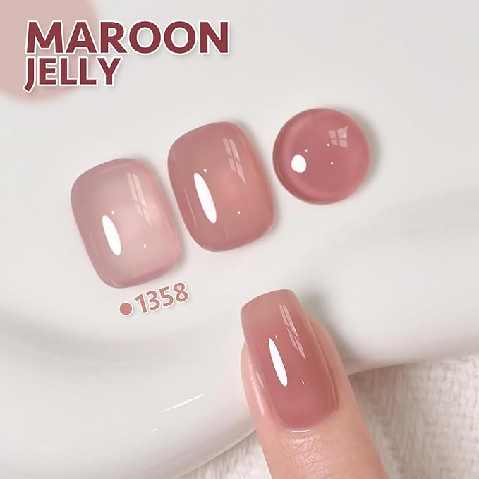 GAOY Jelly Brown White Gel Nail Polish Set, 6 Translucent Colors Sheer Pink Maroon Soak Off UV Light Cure Gel Polish Kit for Salon and Nail Art DIY at Home