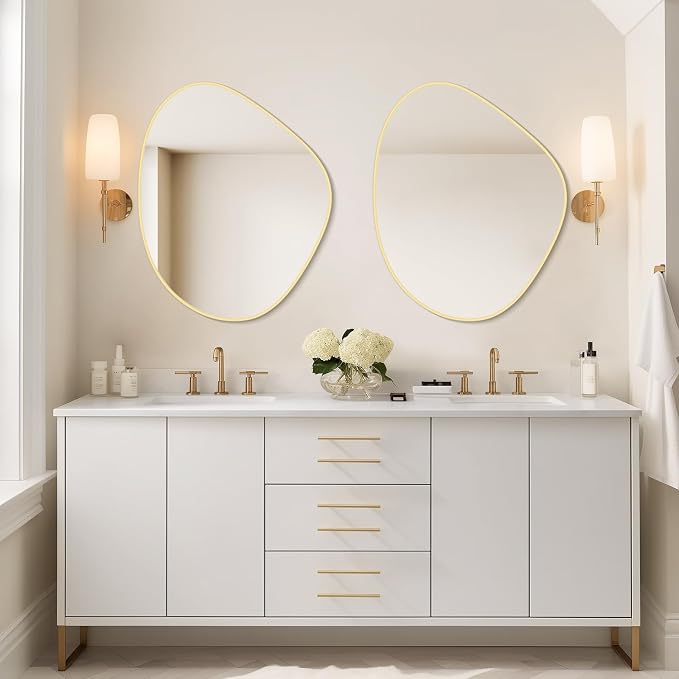 Asymmetrical Mirror, Irregular Wall Mirror for Bathroom, Abstract Wall Mirrors Decorative for Bedroom Living Room Entryway Hall, Mirrors for Wall Decor 28" H x 23" W, Gold