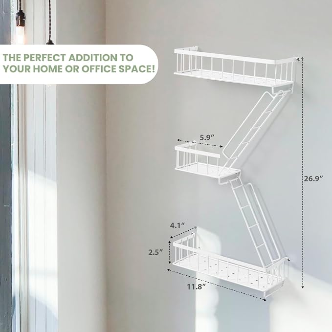 Fire Escape Wall Shelf White - Modern New York City Wall Decorative Display Ladder Floating Shelves for Bedroom, Home Decor, Action Figure Display (2.5-Tier)