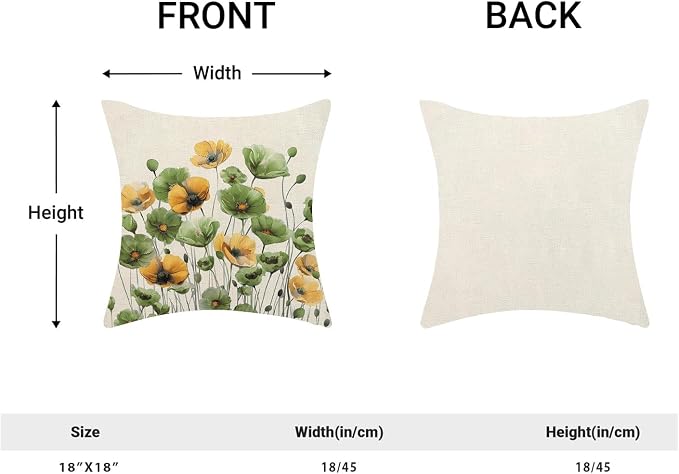 Spring Floral Pillow Covers 18x18 Set of 2 Yellow Green Flower Decorative Throw Pillow Cover Decoration Summer Seasonal Pillowcase Farmhouse Decorative Cushion Cover For Home Sofa Outdoor Decor