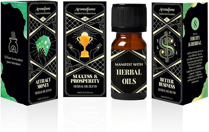 Attract Money, Success & Prosperity, Better Business Herbal Oil Diffuser Blends by Aromafume | 3 x 10ml/0.33 fl oz| Aromatherapy Oils for Manifestation & Mindfulness | Non-Toxic, Vegan, Cruelty-Free