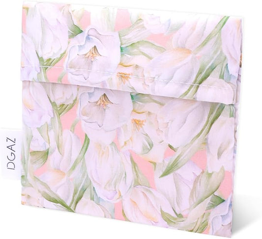 DGAZ Sanitary Napkin Storage Bag for Teen Girls, Portable Period Organizer for Panty Liners/Menstrual Cup/Small Tampons, Mini Makeup Pouch for Purse (French Tulips)