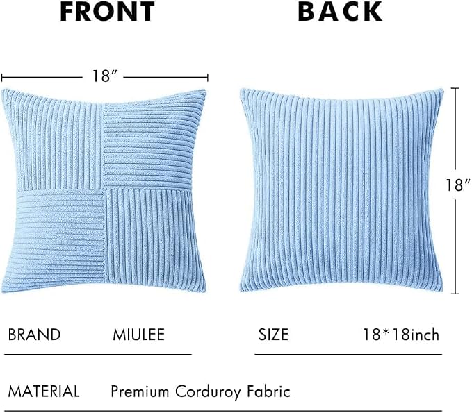 MIULEE Light Blue Decorative Throw Pillow Covers for Couch 18x18 Inch | 2 Pack, Boho Farmhouse Pillow Covers, Soft Cross Corduroy Patchwork Textured Cushion Cases For Bed Sofa