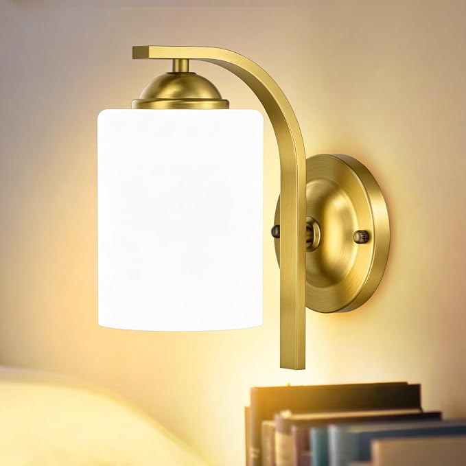 Wall Sconces Lights Lamp for Bedroom Bathroom, Modern Vanity Light Fixtures, Gold Farmhouse Wall Mount Lighting Lanterns with Glass Shade for Living Room Mirror Hallway Kitchen