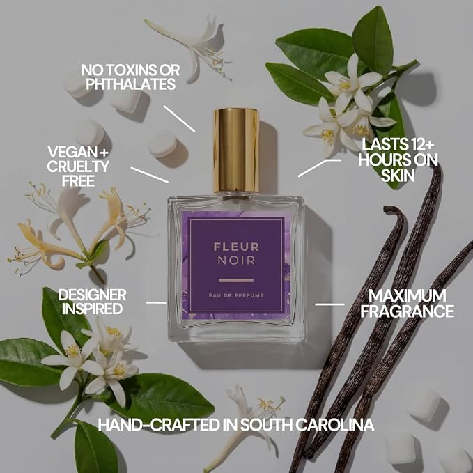 Fleur Noir – Inspired by Kilian Love Don't Be Shy – Long Lasting Gourmand Floral Fragrance – Notes of Honeysuckle, Vanilla, Sweet Marshmallow & Orange Blossom – Clean & Vegan Perfume