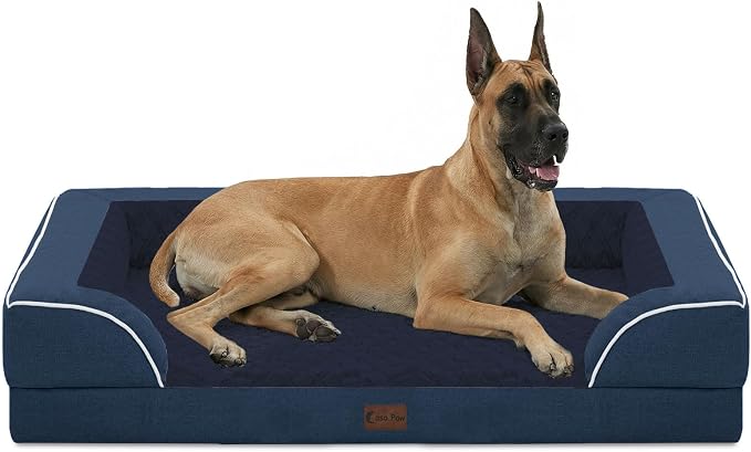 Orthopedic Dog Bed for Extra Large Dogs, Navy Blue, 53x42in | Orthopedic Foam Relieves Joint Pressure, Bolsters Supports Head And Neck, Washable Cover, Non-Slip Bottom