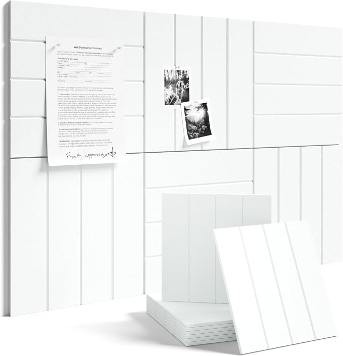 Fluxynara 36" x 24" Large Felt Bulletin Board, Cold White | 6 Pack Cork Board Alternative with 30 Safe Adhesive Tabs, Felt Pin Boards for Wall Decor, Home, Office, Classroom, Dorm