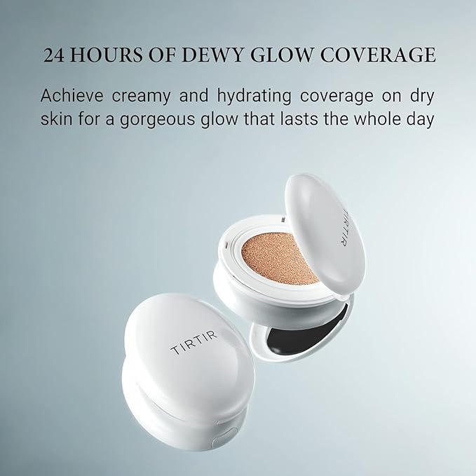 TIRTIR My Glow Cream Cushion | Natural Coverage, Hydrating, Dewy, Glow Finish, 24-Hours Long Lasting, Moisture barrier, Korean Cushion, Pack of 1 (0.63 oz.), #21N Ivory