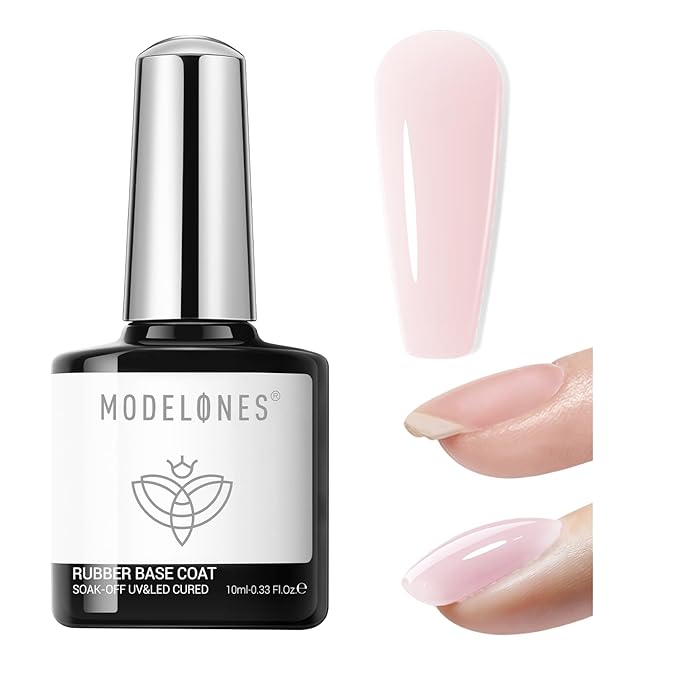 modelones Builder Rubber Gel Base Coat for Nails, Sheer Light Pink Rubber Base Gel Nail Polish for Strengthen Apex Building Extension Protect Weak Nails Long Last U V Manicure Gift for Women