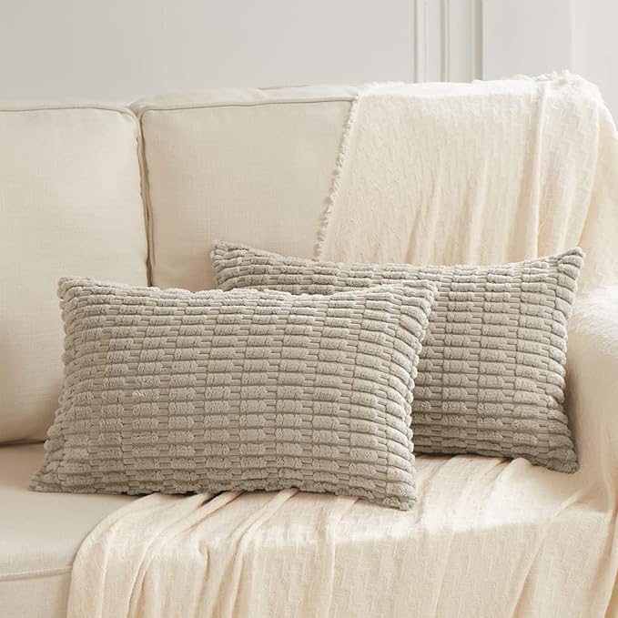 Fancy Homi Decorative Throw Pillow Covers for Bed Couch Bedroom Bench, Soft Corduroy Solid Pillow Case, Rustic Farmhouse Boho Room Decor,24" x 12" (Pack of 1),Taupe