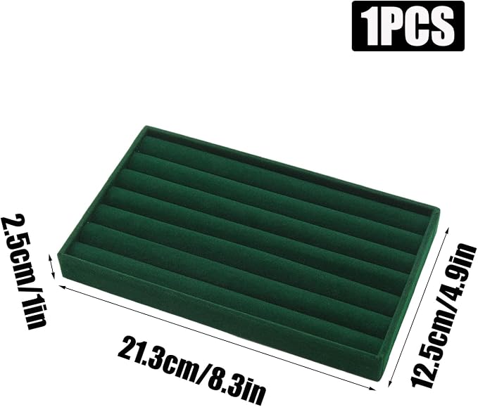 Velvet Jewelry Organizer Tray, Dark Green 8 Rolls | Stackable Jewelry Storage Display Tray for Drawer Dresser Cloest Organizer