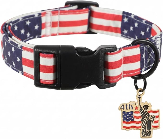 Patriotic Dog Collar, Boy Dog Collar with American Flag Pattern, Adjustable American Flag Collar for 4th of July Occasion & Daily Walking, Fits Puppy and Small Breeds