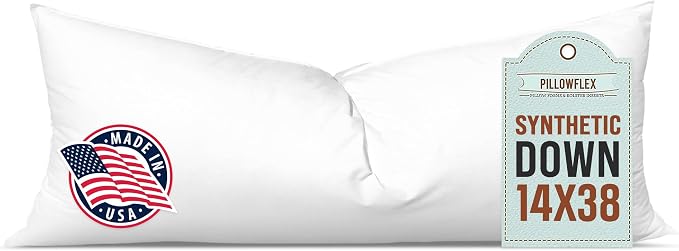 Pillowflex Synthetic Down Pillow Insert 14x38 in - Karate Chop Pillow | Large Rectangle Sham Form, Plush Polyester Cotton Blend, Cloud-Like Comfort, Clump-Resistant Fill, Smooth Elegant Finish