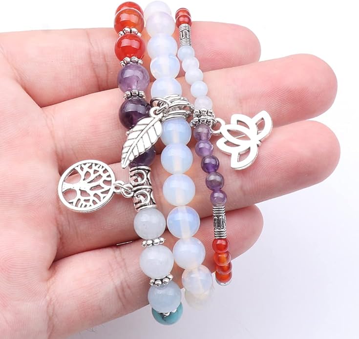 UEUC Tree of Life Yoga Healing Stone Bracelets,Multilayer Lotus Chakra Stone Reiki Bracelet Sets,Anxiety Crystal Natural Stone,for Women Stress Relief