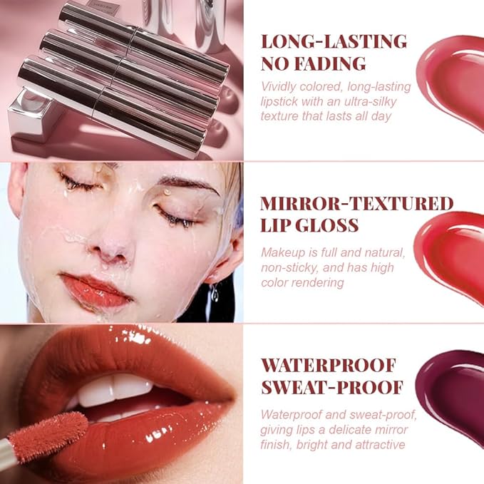 Full-On Plumping Liquid Lip Gloss, Red Brown Hydrating Lip Plumper Lip Blam Lipstick, High-Shine Tinted Formula for Fuller, Nourishes, Moisturizes & Softens Lips, Cruelty-Free (Red Brown)