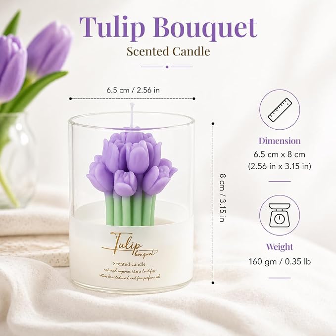 Lavender Flower Shape Scented Soy Candles | Relaxing Aromatherapy Candle | Housewarming Gift for Women & Men | Warm & Decorative Soy Wax Blend | 100% Natural Soy Wax
