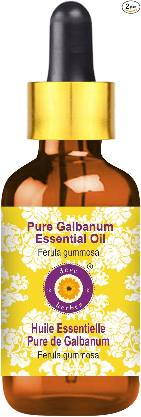 Deve Herbes Pure Galbanum Essential Oil (Ferula gummosa) with Glass Dropper Steam Distilled 100ml (3.38 oz)