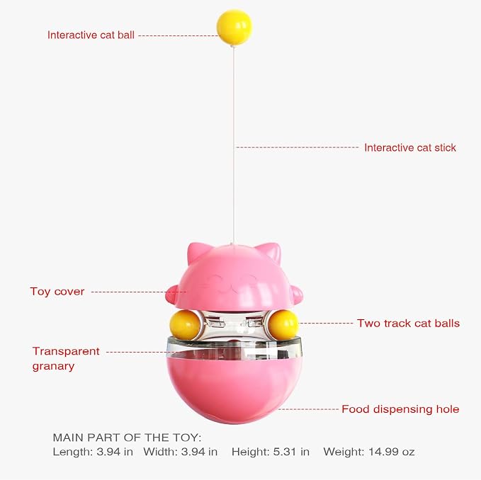 Interactive Cat Toy for Indoor Cats Wobble Treat Dispenser Ball (Pink)