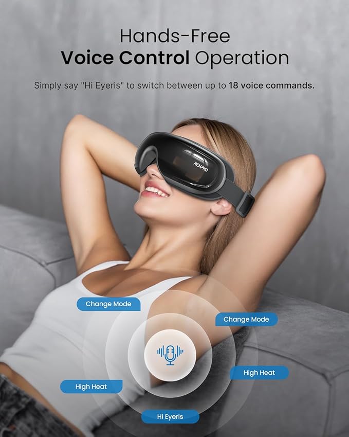 RENPHO Eyeris 3 Eye Massager with Heat and Cooling, FSA Eligible HSA, Birthday Christmas Gifts for Women Men Him Her, Voice Control Eye Mask for Migraines, Eye Care with DIY Massage, Reduce Dry Eyes