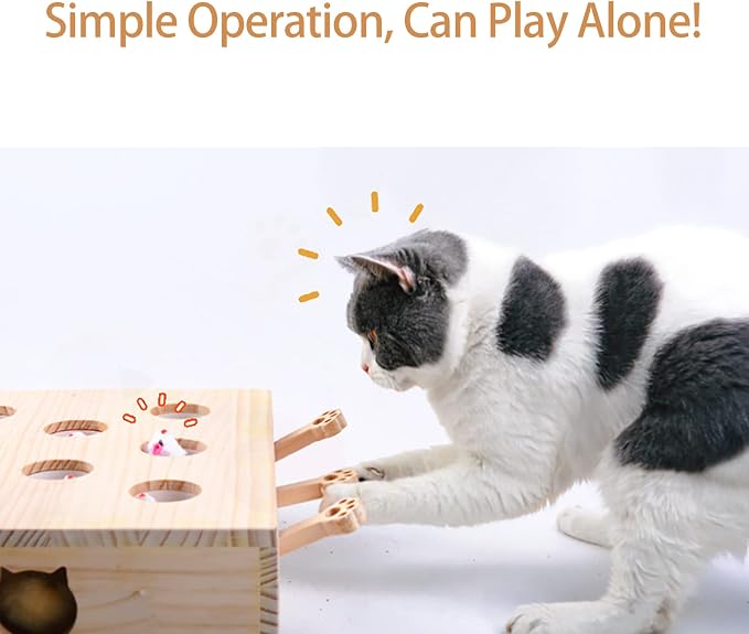 Interactive Wooden Whack-A-Mole Cat Toy, Engaging and Durable Play for Cats and Kittens, Keeps Pets Entertained and Stimulated, Natural Wood Design, Perfect for Indoor Exercise and Fun - Pet Gift Idea