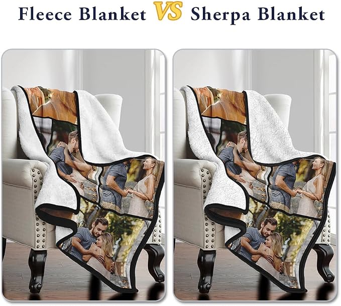 Ships Next Day, Custom Sherpa Fleece Blanket with Photos Text Soft Warm Custom Blanket Personalized Couples Gifts for Boyfriend Girlfriend Customized Picture Blanket Gifts for Christmas Valentines Day