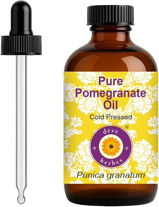 dève herbes Pomegranate Oil (Punica granatum) with Glass Dropper | Cold Pressed | Pure | Natural | For Diluting Essential oils | For Skin & Massage | Non-Sticky| Lightweight| Unisex | 120ml (4 oz)